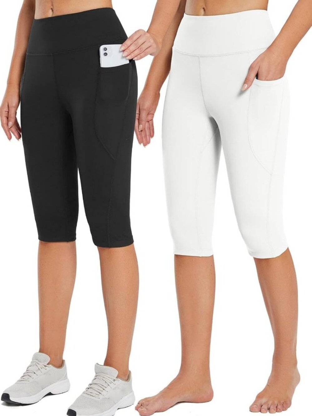 Knee Length Capri Leggings with Pockets for Women - Yoga & Gym Workout Pants